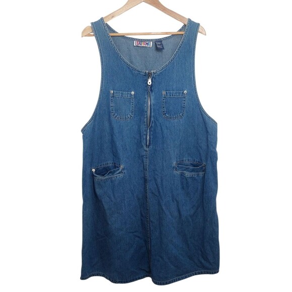 Extreme Denim Overalls Skirt Dress Women's Size Large Zip Pockets Y2k 90 - Picture 1 of 11